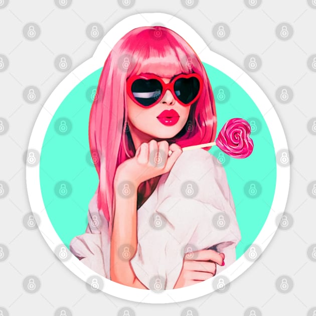 Cartoon pin up sexy woman lollipop sunglases big lips Sticker by astronauticarte